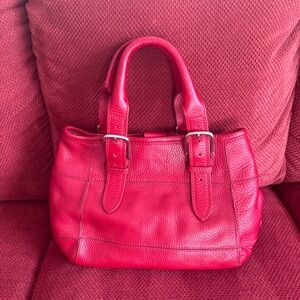 Cole Haan RED pebbled leather handbag w/silver polished hardware